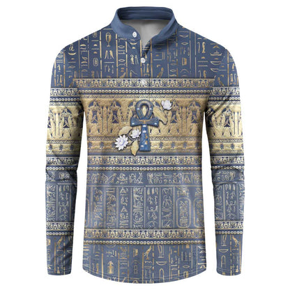 Ankh Egypt Button Sweatshirt Egyptian Lotus Flowers