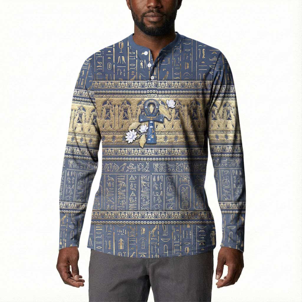 Ankh Egypt Button Sweatshirt Egyptian Lotus Flowers