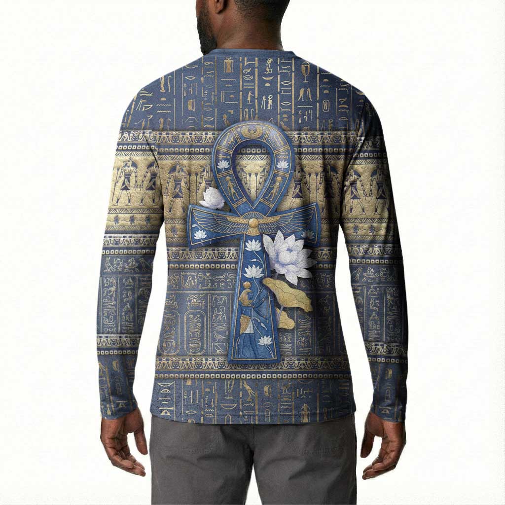 Ankh Egypt Button Sweatshirt Egyptian Lotus Flowers