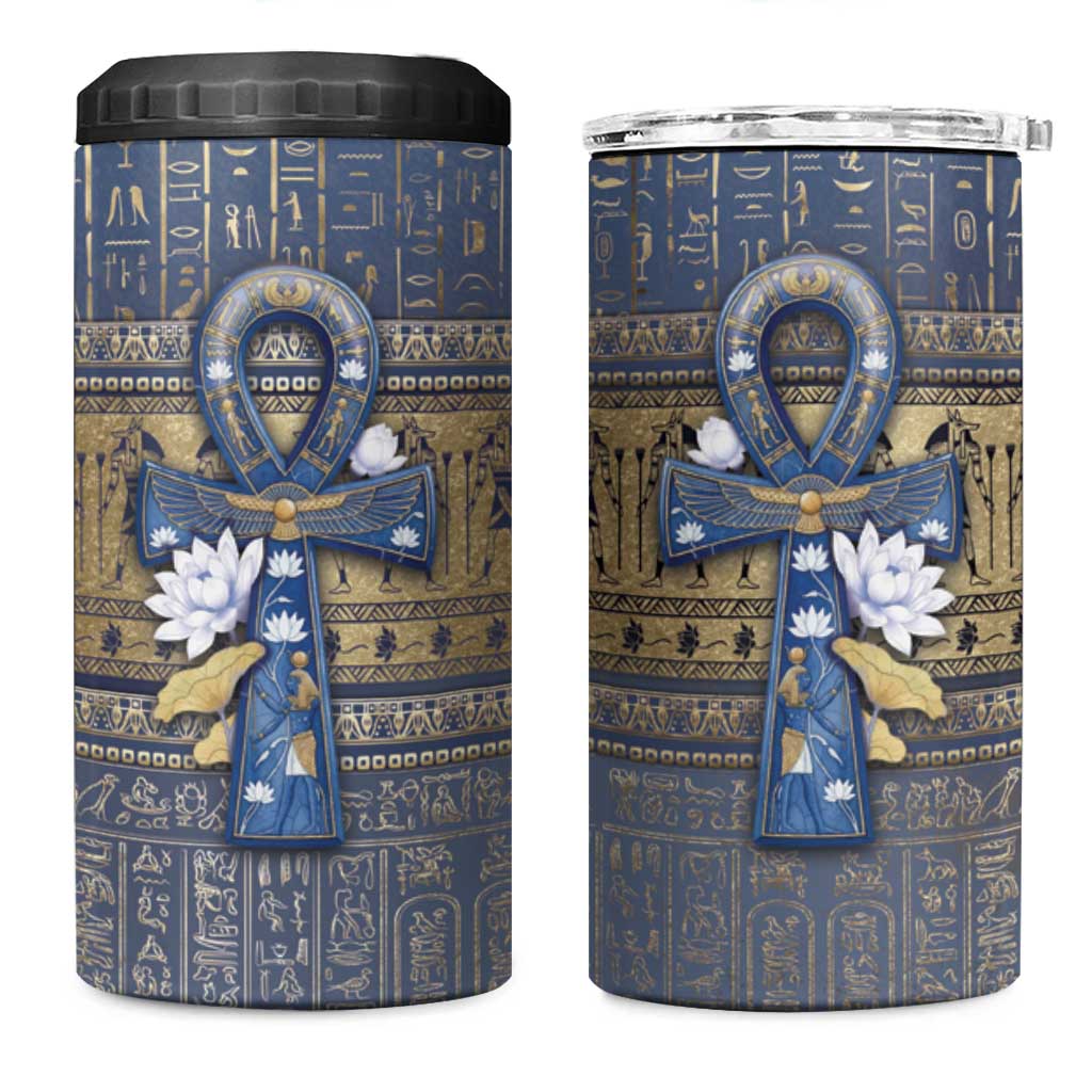 Ankh Egypt 4 in 1 Can Cooler Tumbler Egyptian Lotus Flowers