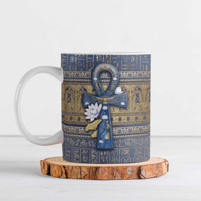 Ankh Egypt Ceramic Mug Egyptian Lotus Flowers