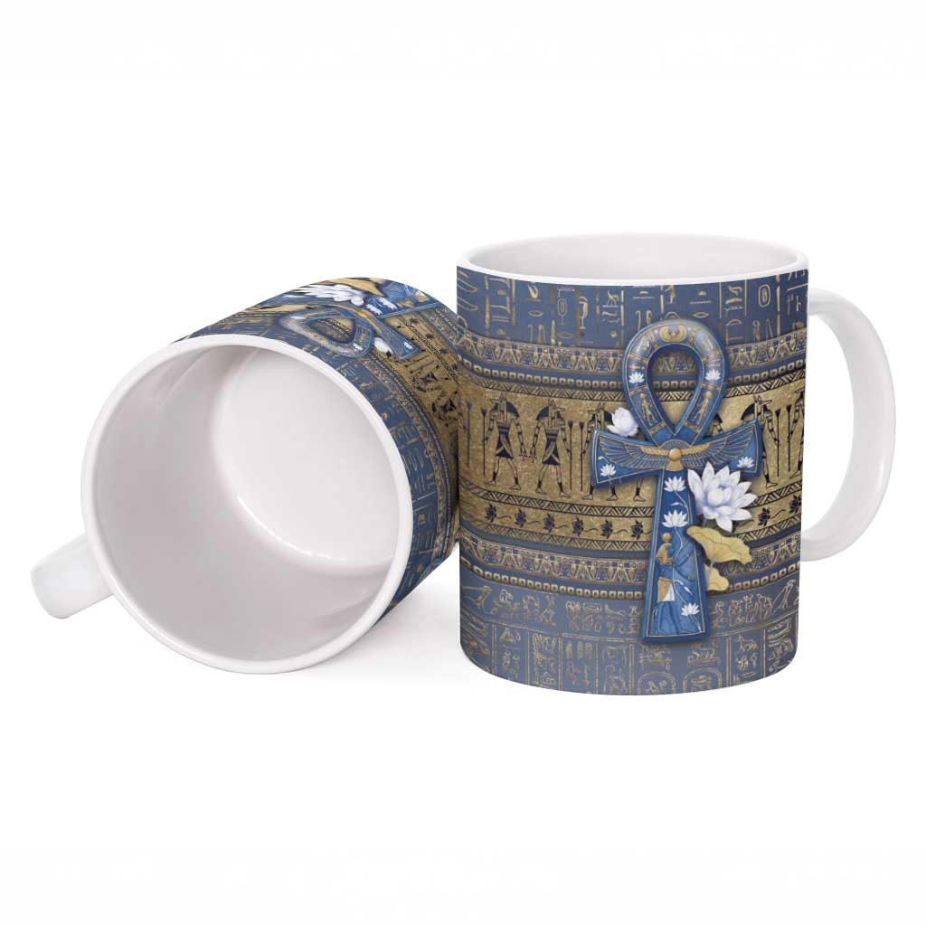 Ankh Egypt Ceramic Mug Egyptian Lotus Flowers