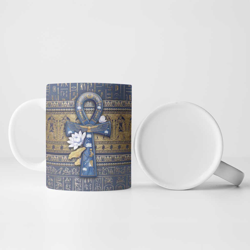 Ankh Egypt Ceramic Mug Egyptian Lotus Flowers