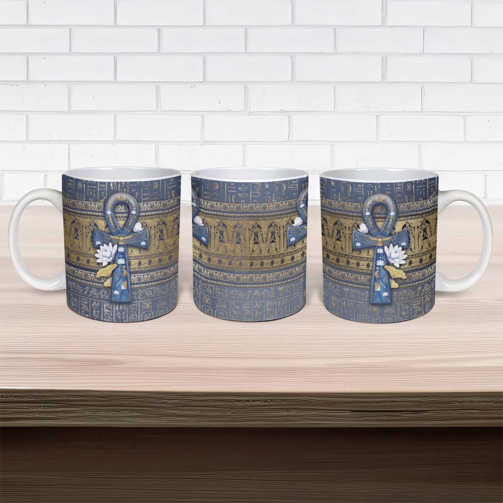 Ankh Egypt Ceramic Mug Egyptian Lotus Flowers