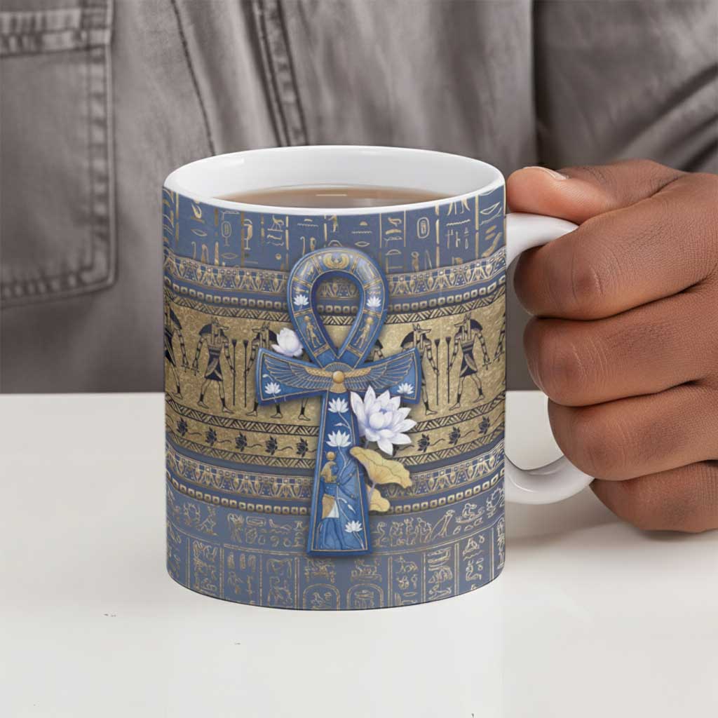 Ankh Egypt Ceramic Mug Egyptian Lotus Flowers