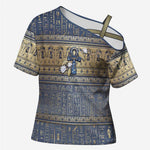 Ankh Egypt Cross Shoulder Shirt Egyptian Lotus Flowers