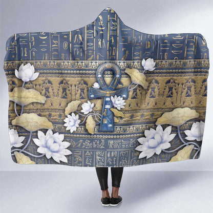 Ankh Egypt Hooded Blanket Egyptian Lotus Flowers
