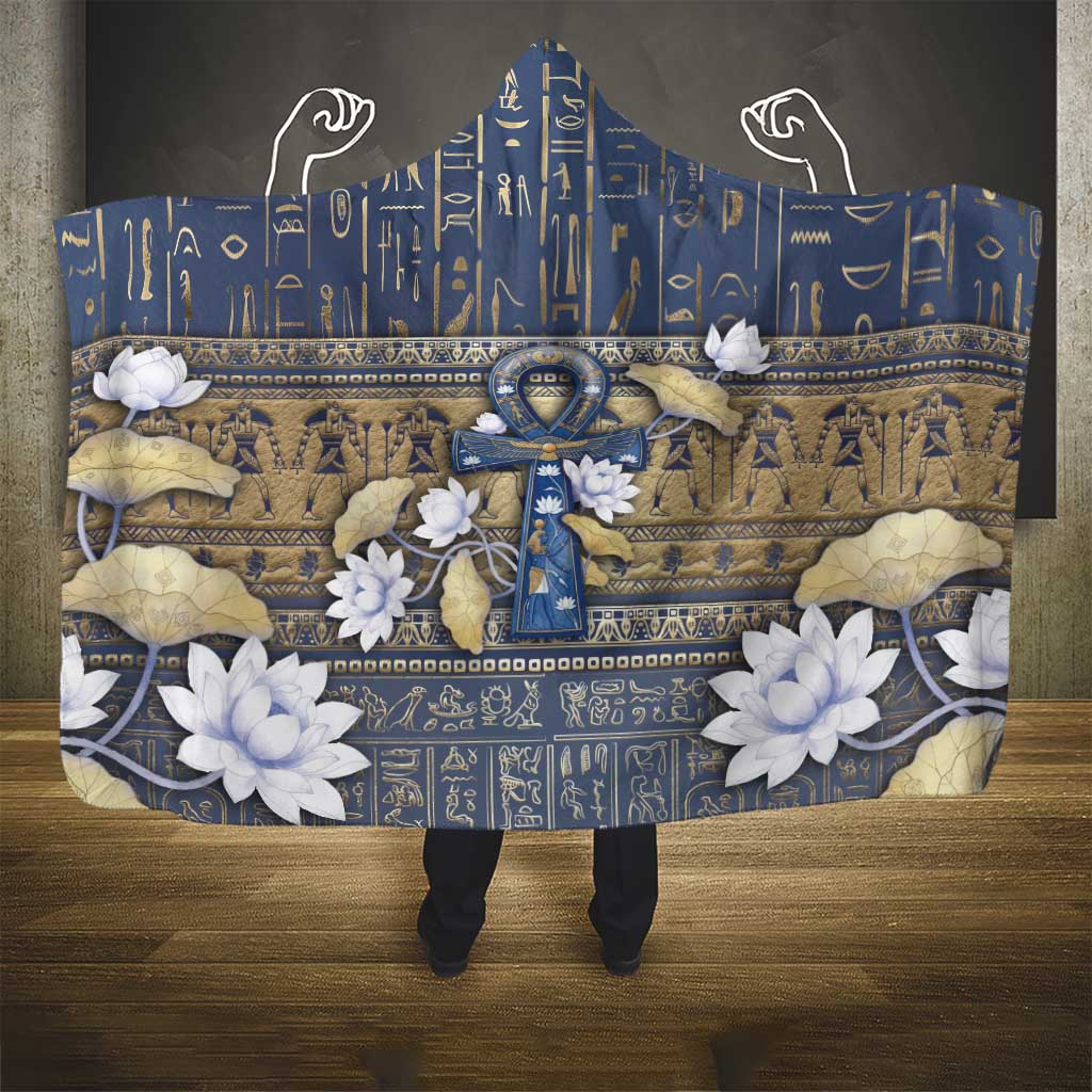 Ankh Egypt Hooded Blanket Egyptian Lotus Flowers