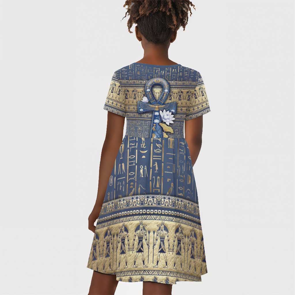 Ankh Egypt Kid Short Sleeve Dress Egyptian Lotus Flowers