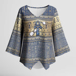 Ankh Egypt Kimono Sleeve Blouse Egyptian Lotus Flowers