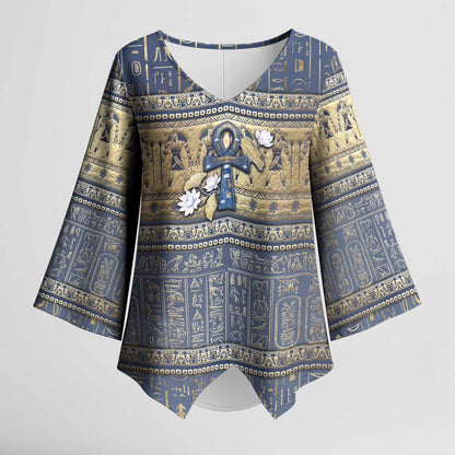 Ankh Egypt Kimono Sleeve Blouse Egyptian Lotus Flowers