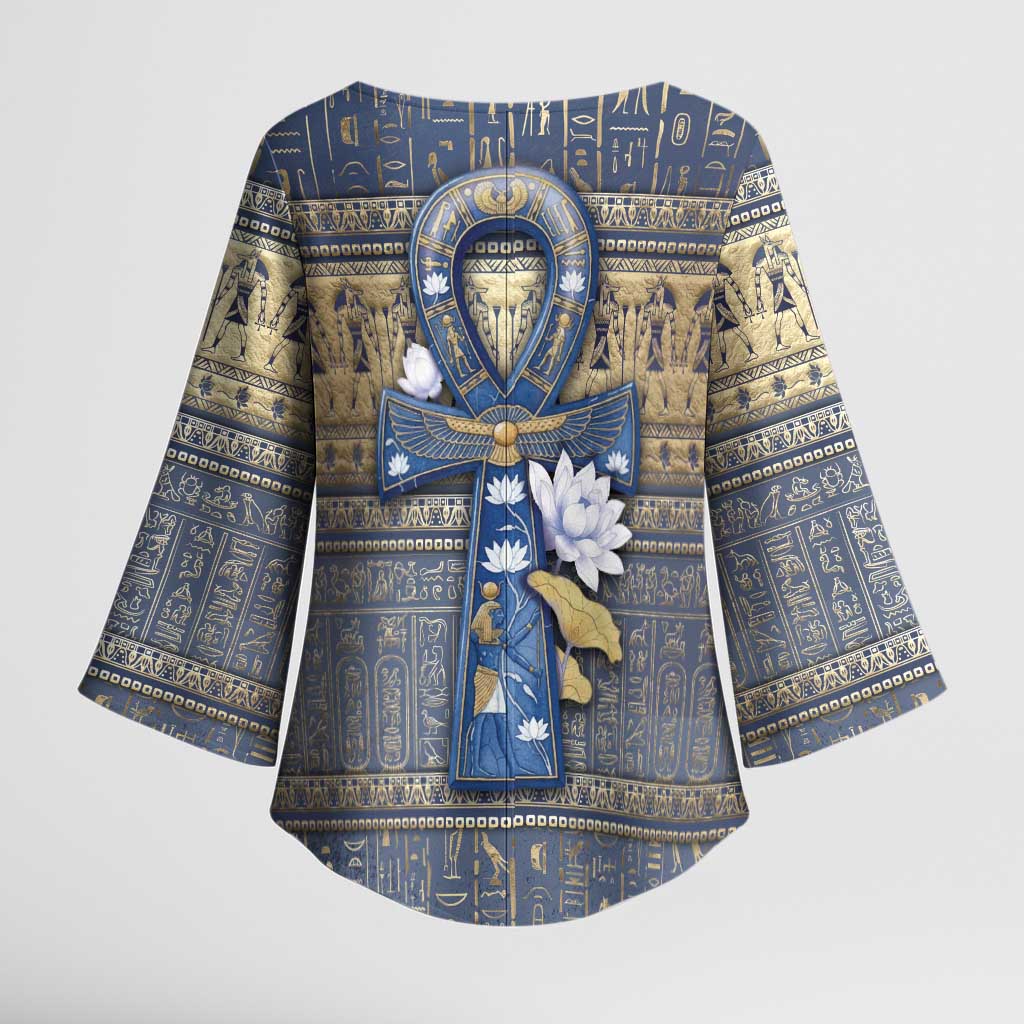 Ankh Egypt Kimono Sleeve Blouse Egyptian Lotus Flowers
