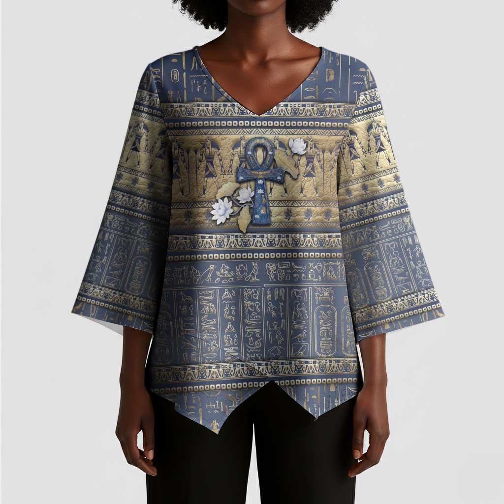 Ankh Egypt Kimono Sleeve Blouse Egyptian Lotus Flowers
