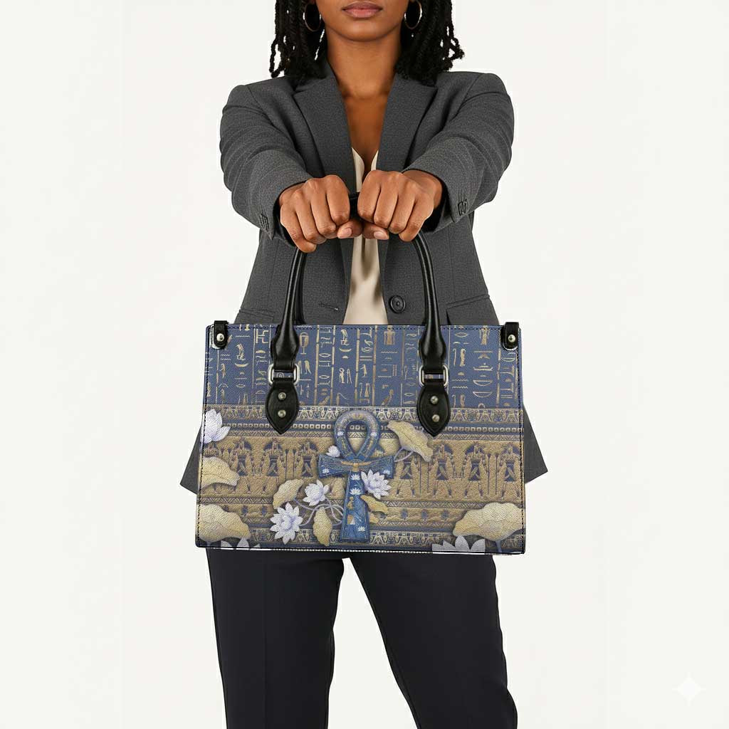 Ankh Egypt Leather Bag Egyptian Lotus Flowers