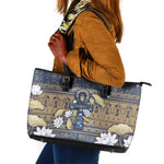 Ankh Egypt Leather Tote Bag Egyptian Lotus Flowers
