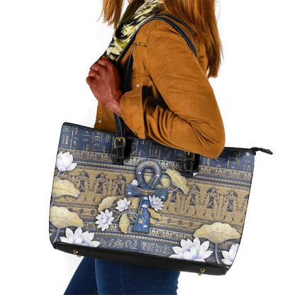 Ankh Egypt Leather Tote Bag Egyptian Lotus Flowers