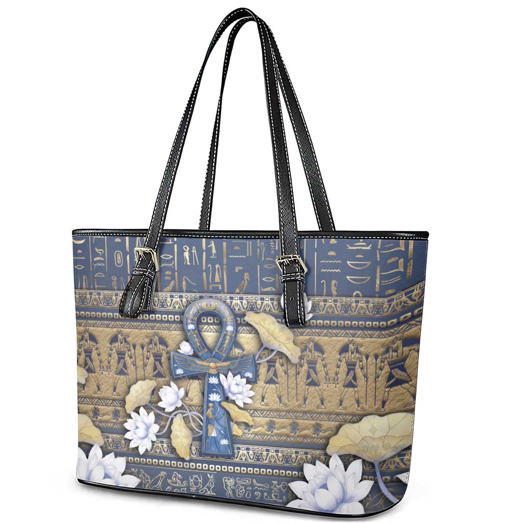 Ankh Egypt Leather Tote Bag Egyptian Lotus Flowers