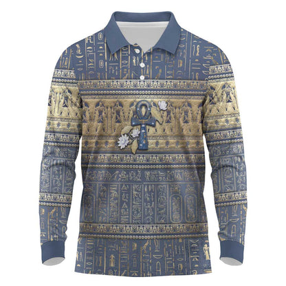 Ankh Egypt Long Sleeve Polo Shirt Egyptian Lotus Flowers