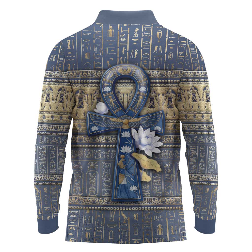 Ankh Egypt Long Sleeve Polo Shirt Egyptian Lotus Flowers