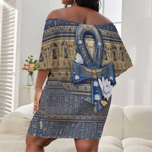 Ankh Egypt Off Shoulder Short Dress Egyptian Lotus Flowers