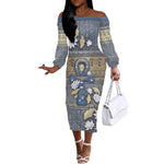 Ankh Egypt Off The Shoulder Long Sleeve Dress Egyptian Lotus Flowers