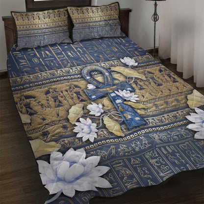Ankh Egypt Quilt Bed Set Egyptian Lotus Flowers