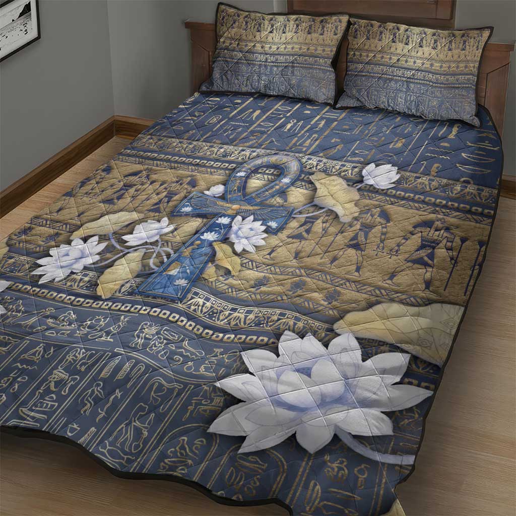Ankh Egypt Quilt Bed Set Egyptian Lotus Flowers