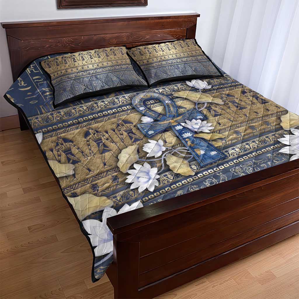 Ankh Egypt Quilt Bed Set Egyptian Lotus Flowers
