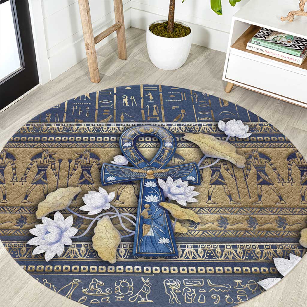 Ankh Egypt Round Carpet Egyptian Lotus Flowers