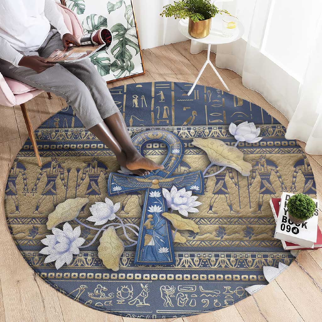 Ankh Egypt Round Carpet Egyptian Lotus Flowers
