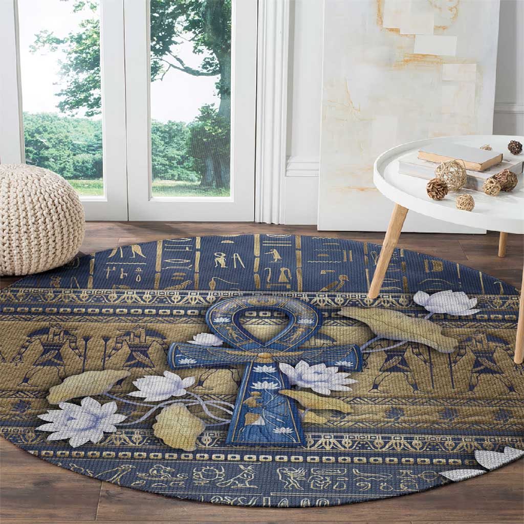 Ankh Egypt Round Carpet Egyptian Lotus Flowers