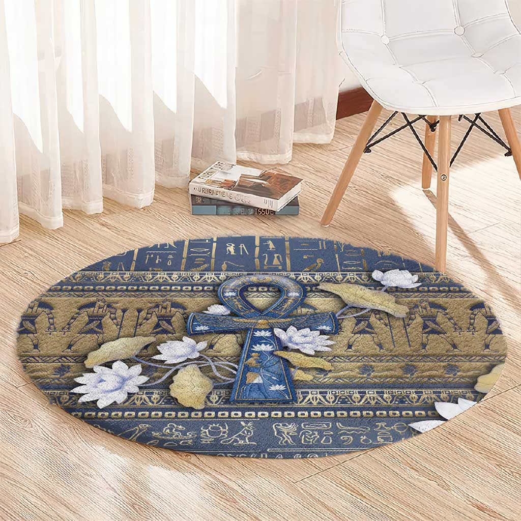 Ankh Egypt Round Carpet Egyptian Lotus Flowers