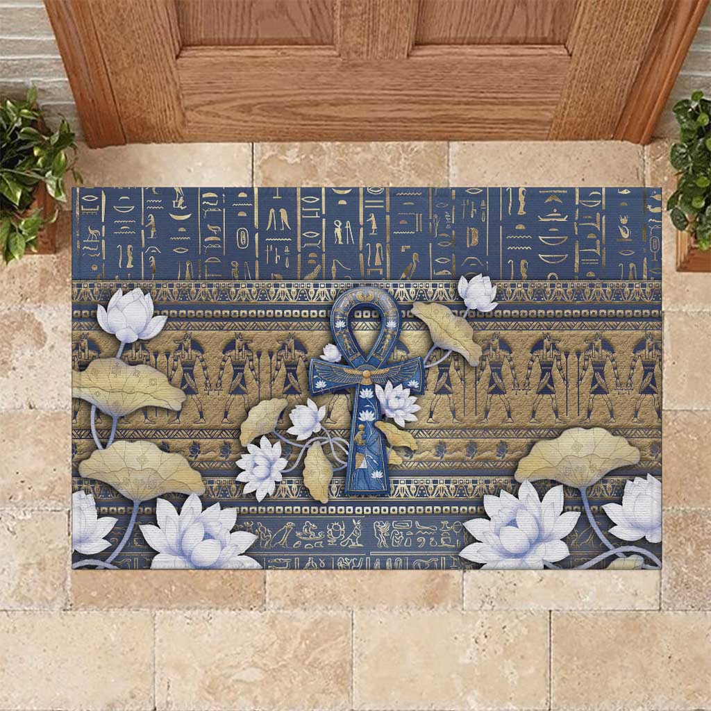 Ankh Egypt Rubber Doormat Egyptian Lotus Flowers