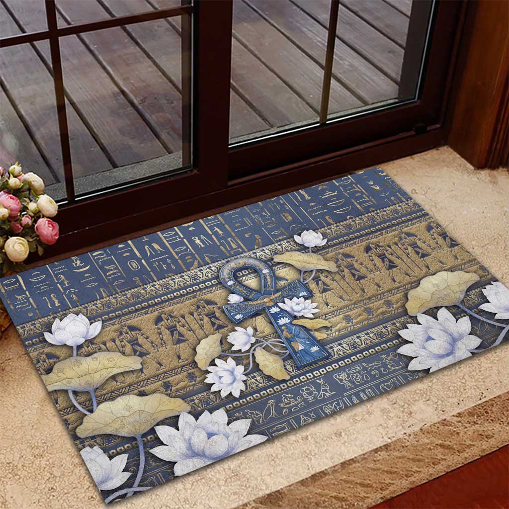 Ankh Egypt Rubber Doormat Egyptian Lotus Flowers