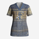 Ankh Egypt Scrub Top Egyptian Lotus Flowers