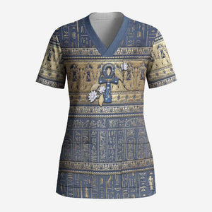 Ankh Egypt Scrub Top Egyptian Lotus Flowers