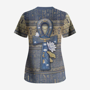 Ankh Egypt Scrub Top Egyptian Lotus Flowers