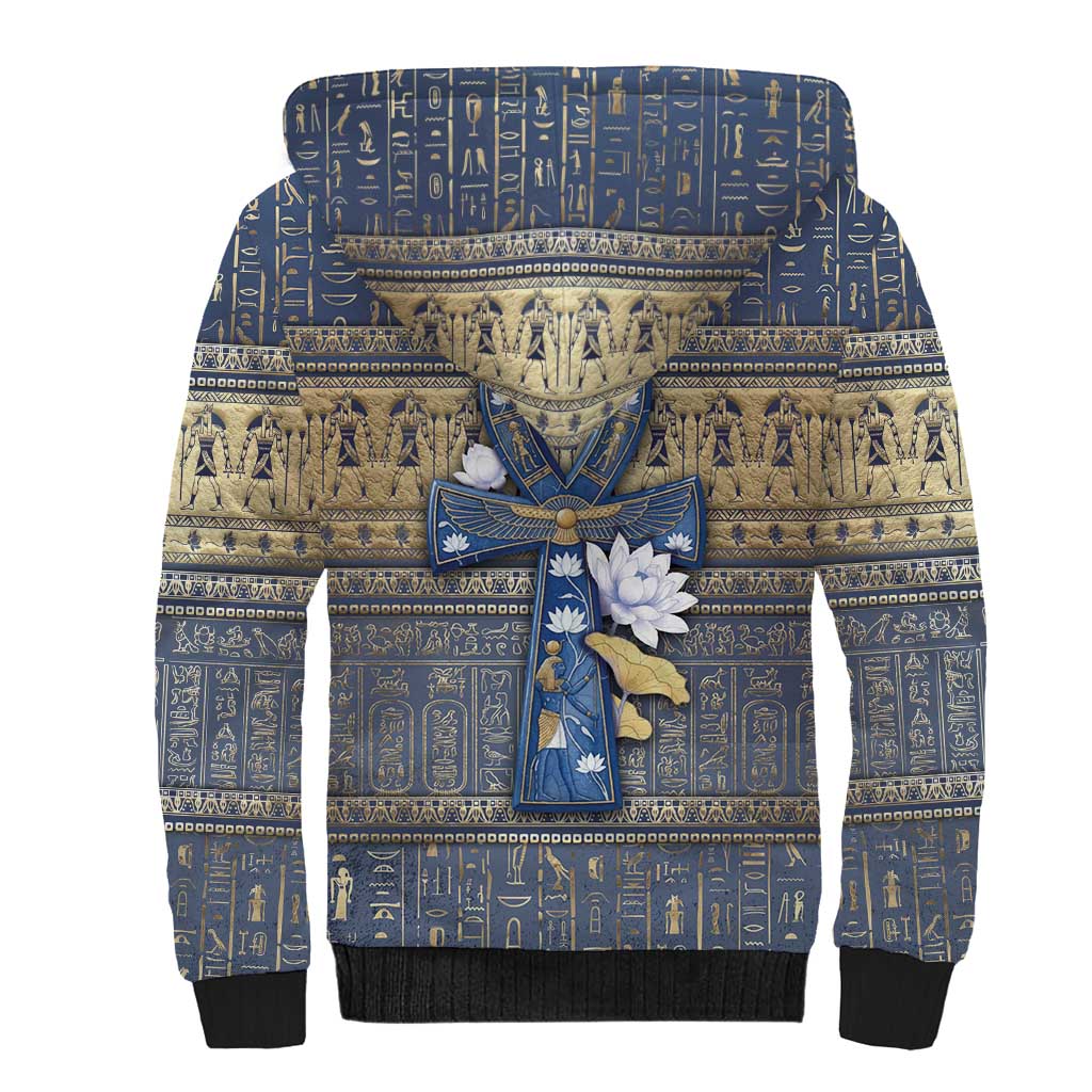 Ankh Egypt Sherpa Hoodie Egyptian Lotus Flowers