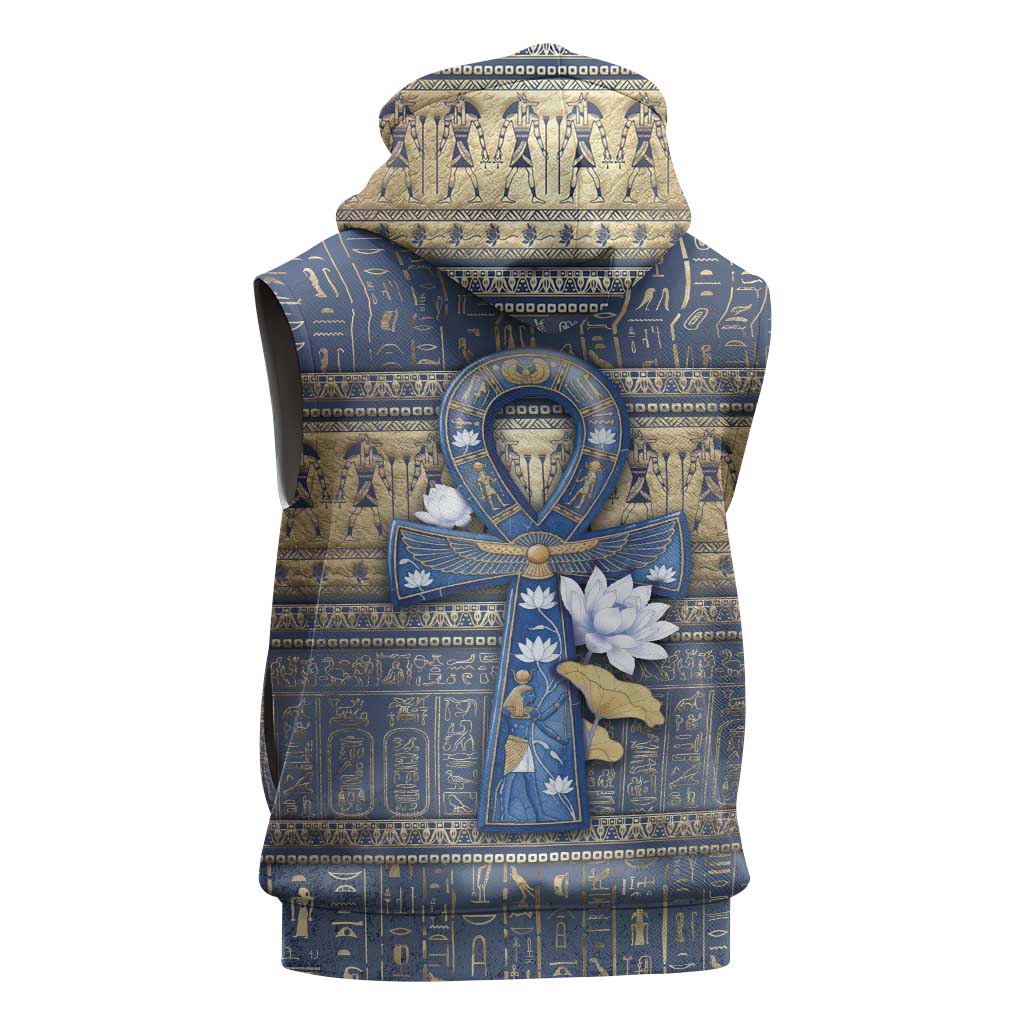 Ankh Egypt Sleeveless Hoodie Egyptian Lotus Flowers