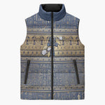 Ankh Egypt Sleeveless Puffer Jacket Egyptian Lotus Flowers