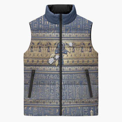 Ankh Egypt Sleeveless Puffer Jacket Egyptian Lotus Flowers