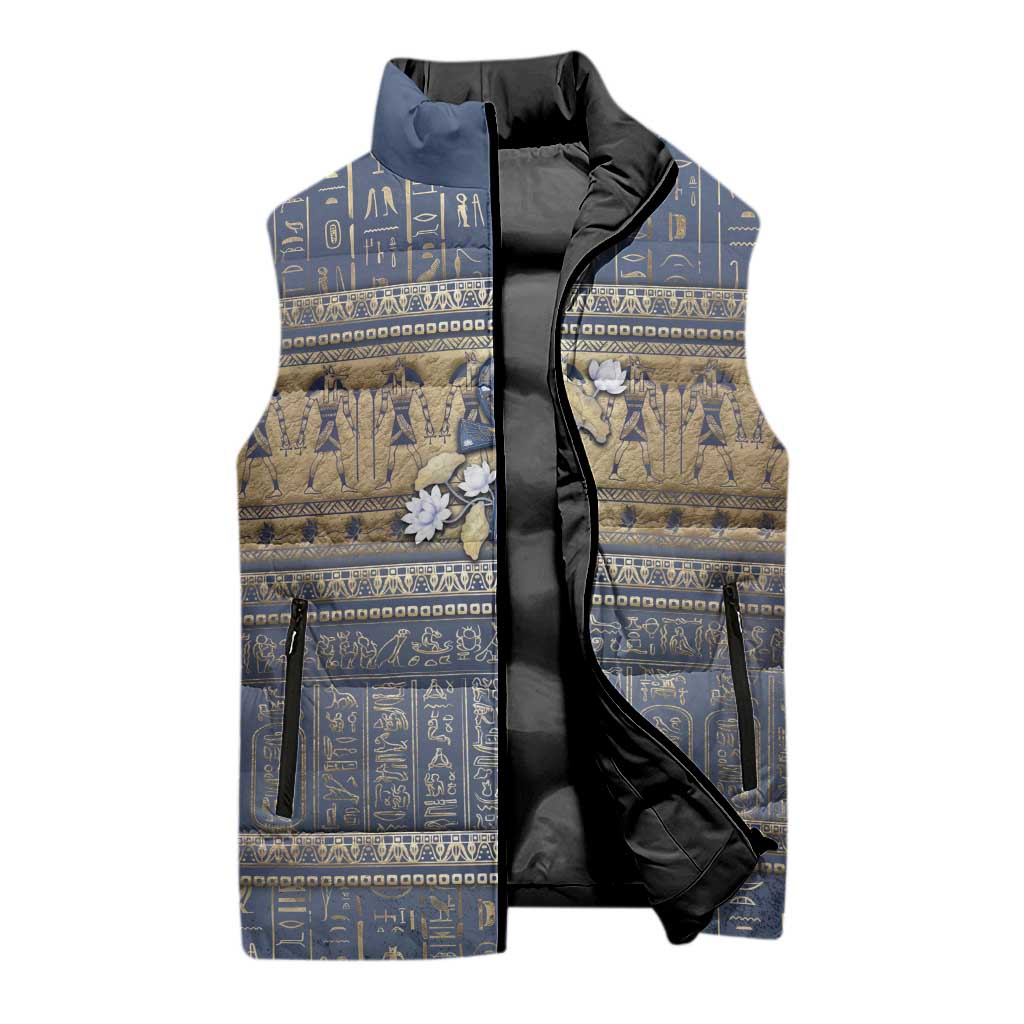 Ankh Egypt Sleeveless Puffer Jacket Egyptian Lotus Flowers