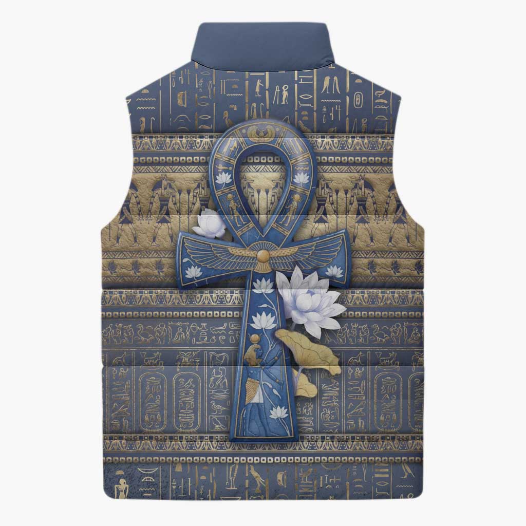 Ankh Egypt Sleeveless Puffer Jacket Egyptian Lotus Flowers
