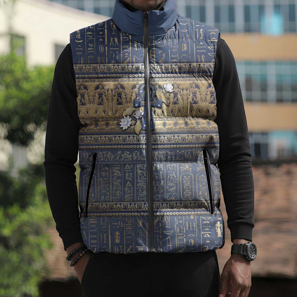 Ankh Egypt Sleeveless Puffer Jacket Egyptian Lotus Flowers