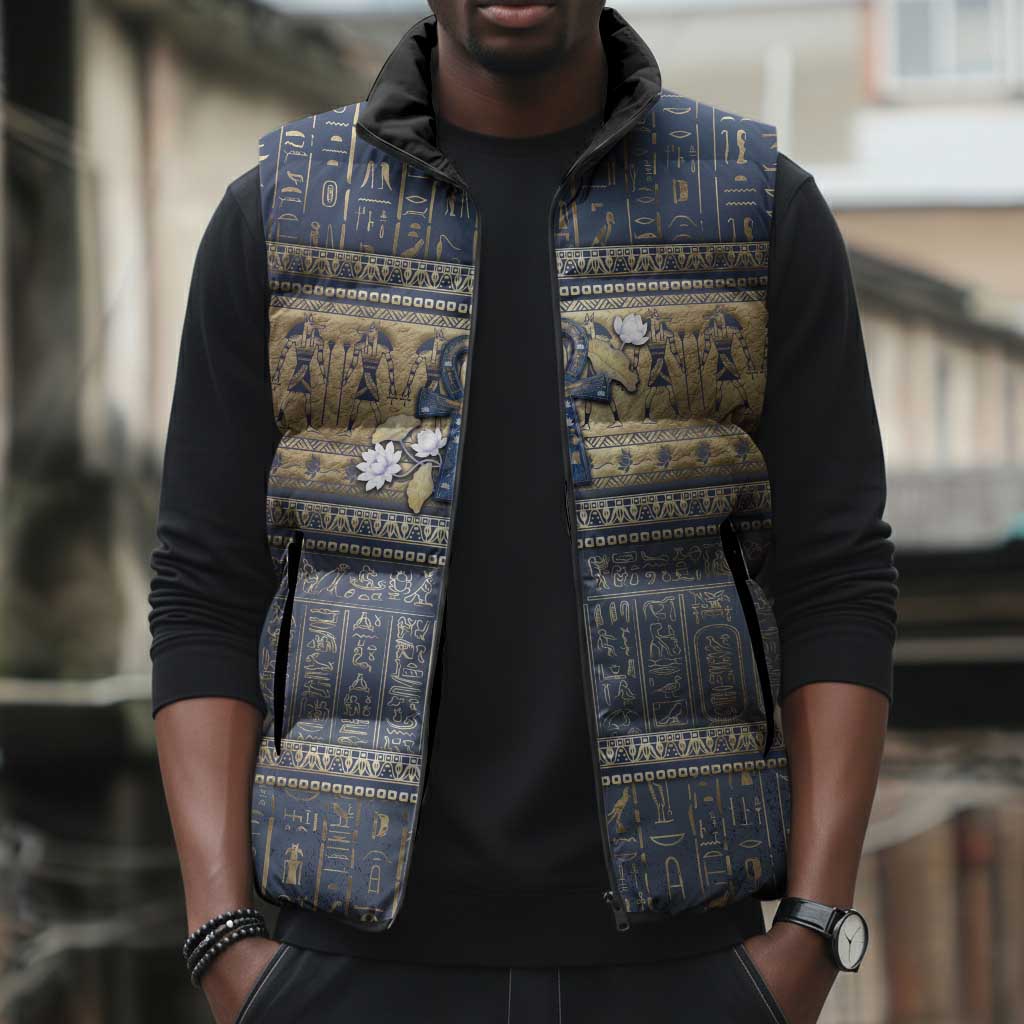 Ankh Egypt Sleeveless Puffer Jacket Egyptian Lotus Flowers