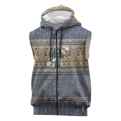 Ankh Egypt Sleeveless Zip Hoodie Egyptian Lotus Flowers