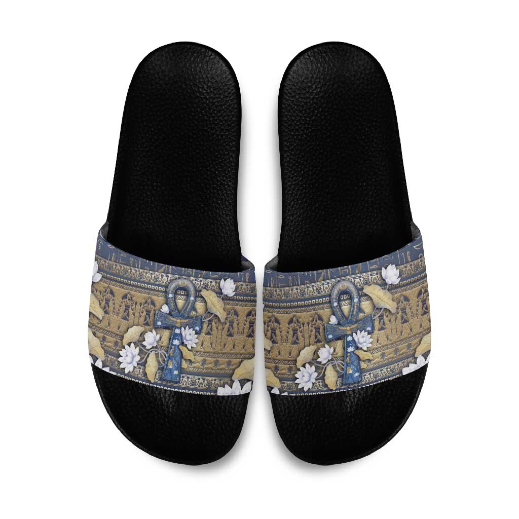 Ankh Egypt Slide Sandals Egyptian Lotus Flowers