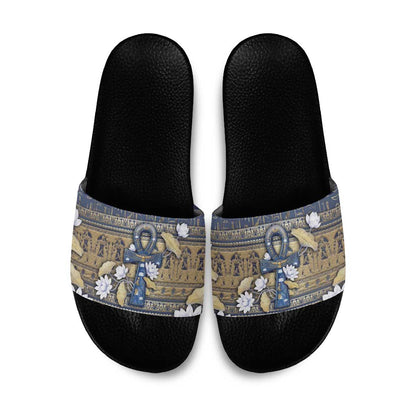 Ankh Egypt Slide Sandals Egyptian Lotus Flowers