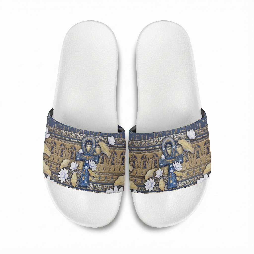 Ankh Egypt Slide Sandals Egyptian Lotus Flowers