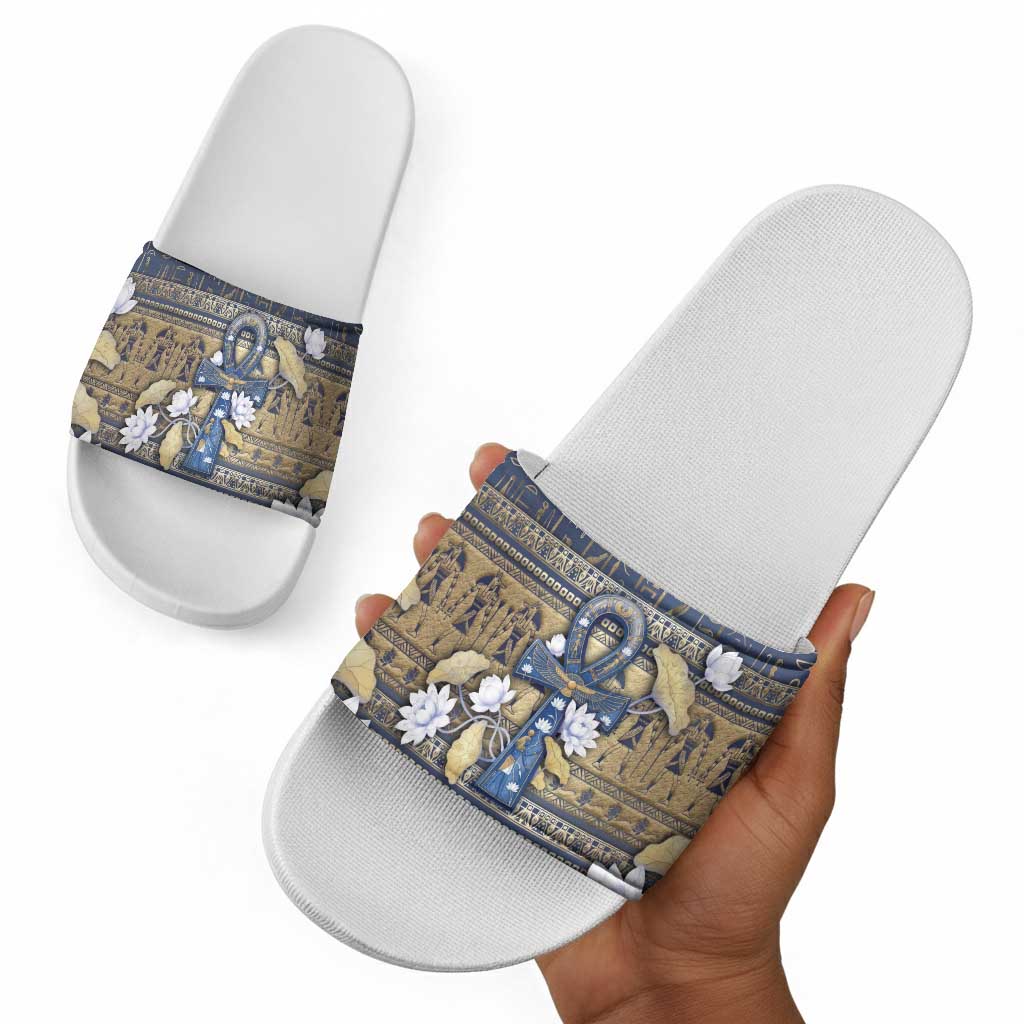 Ankh Egypt Slide Sandals Egyptian Lotus Flowers